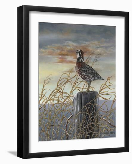 Quail on a Post-Carolyn Mock-Framed Art Print