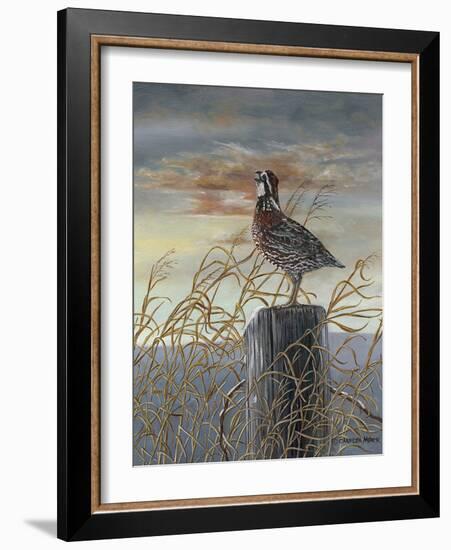 Quail on a Post-Carolyn Mock-Framed Art Print