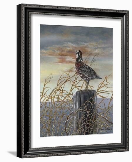 Quail on a Post-Carolyn Mock-Framed Art Print