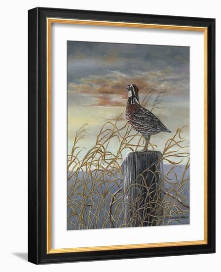 Quail on a Post-Carolyn Mock-Framed Art Print