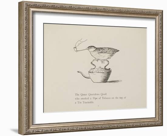 Quail Perched On Teapot, Smoking a Pipe From a Collection Of Poems and Songs by Edward Lear-Edward Lear-Framed Giclee Print