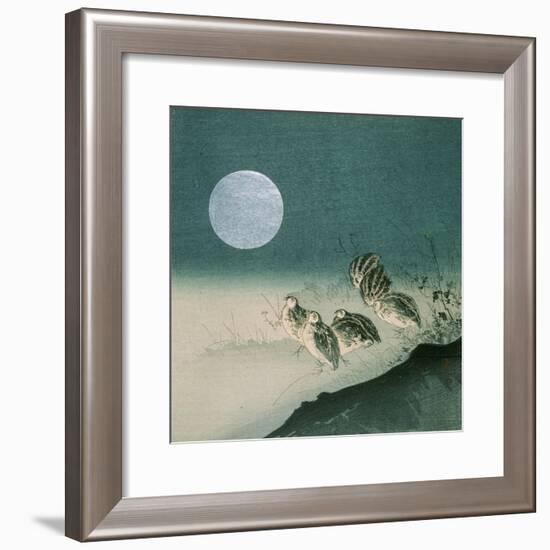 Quails and Full Moon, C.Early 1900s-Tsukioka Kogyo-Framed Giclee Print