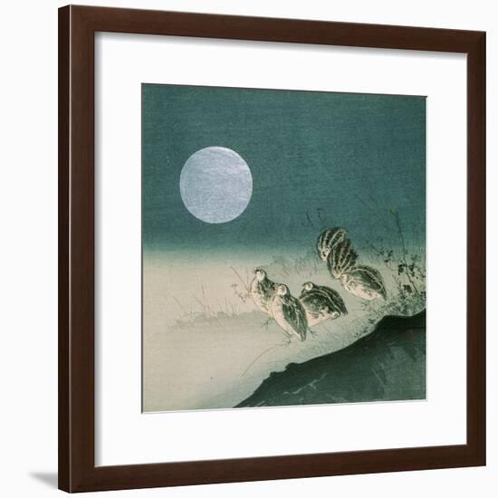 Quails and Full Moon, C.Early 1900s-Tsukioka Kogyo-Framed Giclee Print