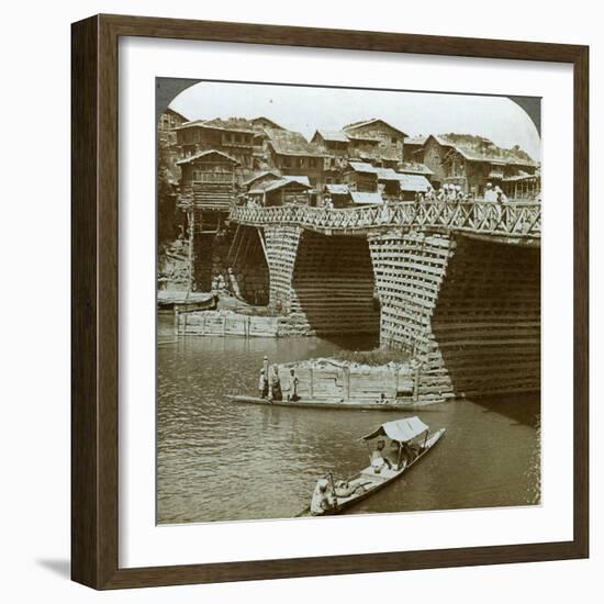 Quaint Bridge and Houses, City of Sun, Kashmir, India, C1900s-Underwood & Underwood-Framed Photographic Print