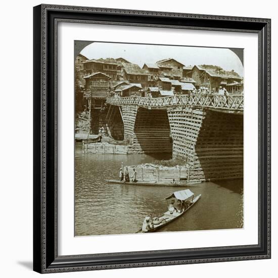 Quaint Bridge and Houses, City of Sun, Kashmir, India, C1900s-Underwood & Underwood-Framed Photographic Print