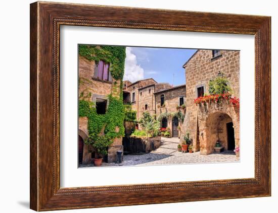 Quaint Hill Town Corner Italy-null-Framed Art Print