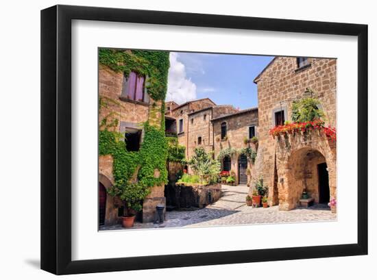 Quaint Hill Town Corner Italy-null-Framed Art Print