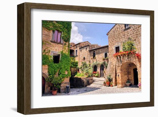 Quaint Hill Town Corner Italy-null-Framed Art Print