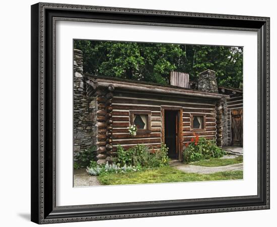 Quaint Log Cabin with Stone Chimney, Fort Boonesborough, Kentucky, USA-Dennis Flaherty-Framed Photographic Print