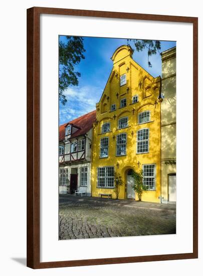 Quaint Yellow House In Old Town Lubeck-George Oze-Framed Photographic Print