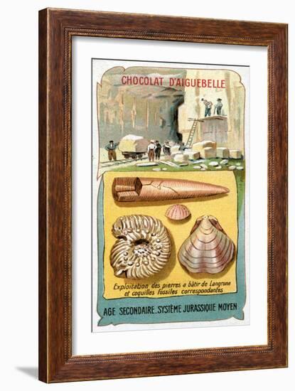 Quarrying Stone Containing Fossils from the Jurassic Period at Langrune, Normandy, France, 1905-null-Framed Giclee Print