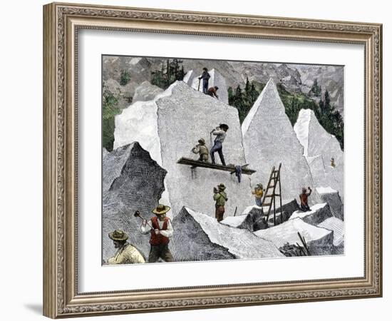 Quarrying Stone for the Mormon Temple in Salt Lake City, Utah, 1870s-null-Framed Giclee Print