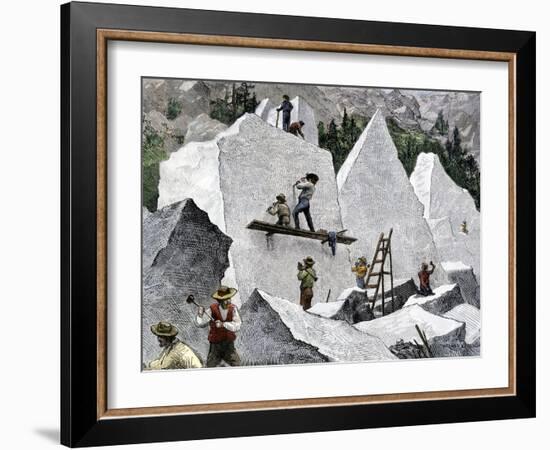 Quarrying Stone for the Mormon Temple in Salt Lake City, Utah, 1870s-null-Framed Giclee Print