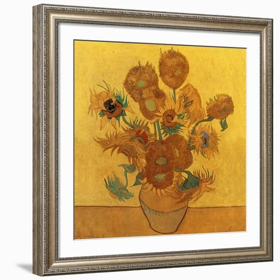 Quatorze tournesols dans un vase (Détail)-Vincent van Gogh-Framed Art Print