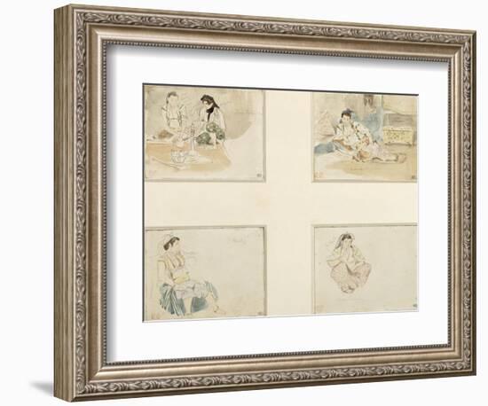 Quatre dessins; études pour "Les Femmes d'Alger" ; deux femmes arabes assises;femme arabe assise-Eugene Delacroix-Framed Giclee Print