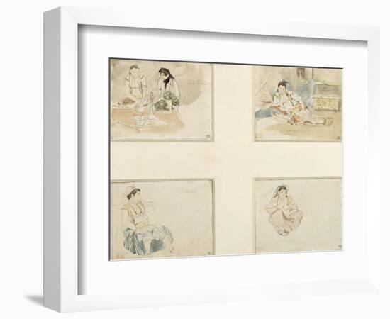 Quatre dessins; études pour "Les Femmes d'Alger" ; deux femmes arabes assises;femme arabe assise-Eugene Delacroix-Framed Giclee Print