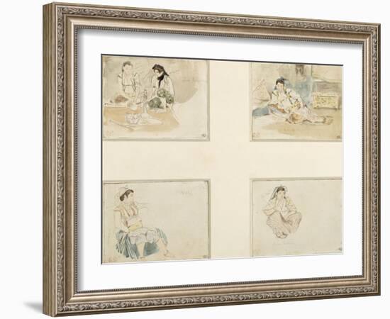 Quatre dessins; études pour "Les Femmes d'Alger" ; deux femmes arabes assises;femme arabe assise-Eugene Delacroix-Framed Giclee Print