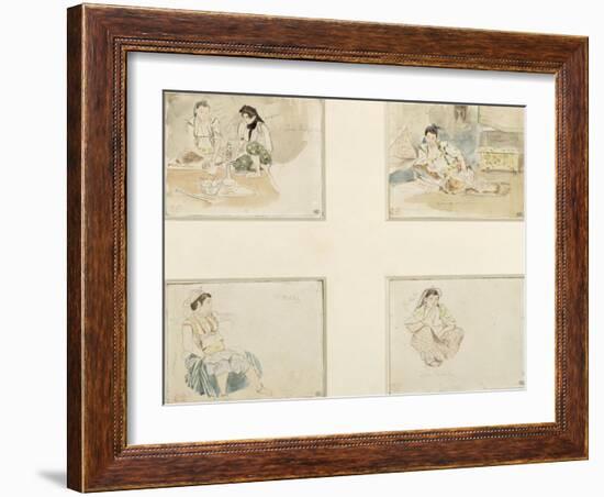 Quatre dessins; études pour "Les Femmes d'Alger" ; deux femmes arabes assises;femme arabe assise-Eugene Delacroix-Framed Giclee Print