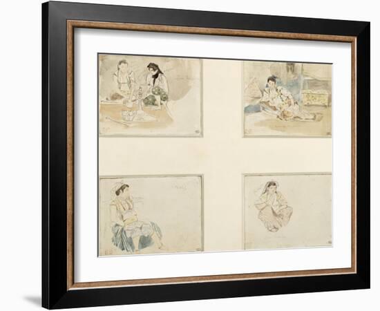 Quatre dessins; études pour "Les Femmes d'Alger" ; deux femmes arabes assises;femme arabe assise-Eugene Delacroix-Framed Giclee Print