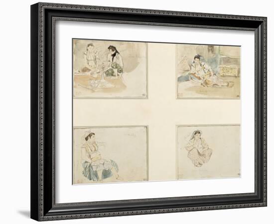 Quatre dessins; études pour "Les Femmes d'Alger" ; deux femmes arabes assises;femme arabe assise-Eugene Delacroix-Framed Giclee Print