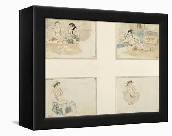 Quatre dessins; études pour "Les Femmes d'Alger" ; deux femmes arabes assises;femme arabe assise-Eugene Delacroix-Framed Premier Image Canvas