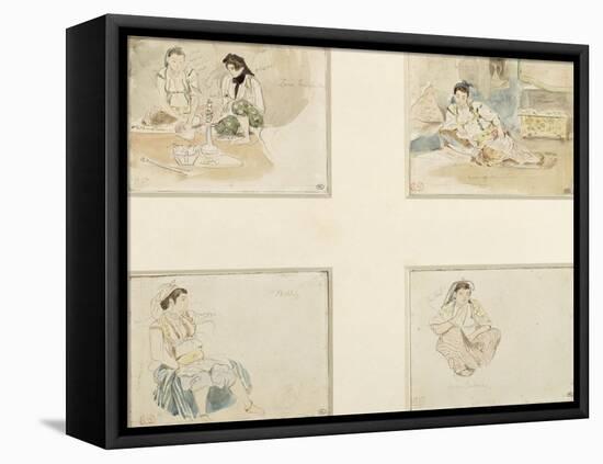 Quatre dessins; études pour "Les Femmes d'Alger" ; deux femmes arabes assises;femme arabe assise-Eugene Delacroix-Framed Premier Image Canvas