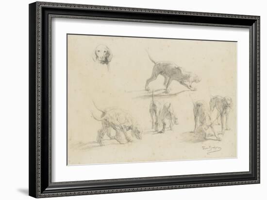 Quatre études d'un couple de chiens de chasse, et une tête de chien-Rosa Bonheur-Framed Giclee Print