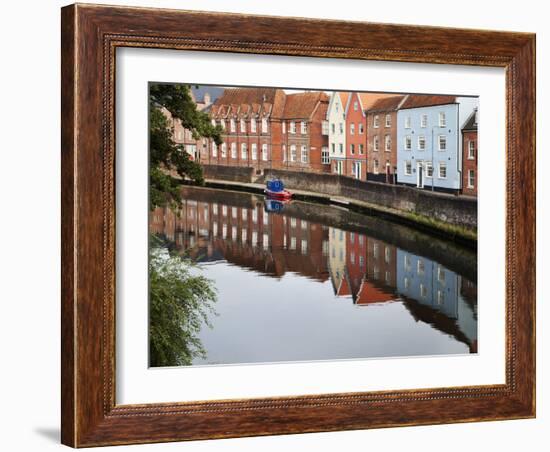 Quayside Buildings Reflected in the River Wensum, Norwich, Norfolk, England, United Kingdom, Europe-Mark Sunderland-Framed Photographic Print