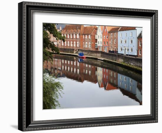 Quayside Buildings Reflected in the River Wensum, Norwich, Norfolk, England, United Kingdom, Europe-Mark Sunderland-Framed Photographic Print