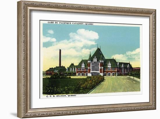 Quebec, Canada - Canadian Pacific Railroad Station Exterior-Lantern Press-Framed Art Print