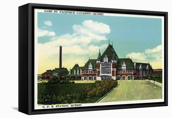 Quebec, Canada - Canadian Pacific Railroad Station Exterior-Lantern Press-Framed Stretched Canvas