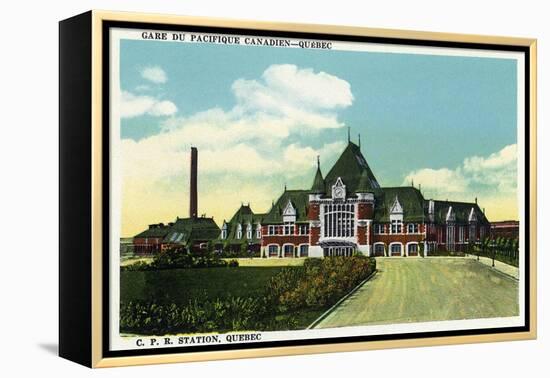 Quebec, Canada - Canadian Pacific Railroad Station Exterior-Lantern Press-Framed Stretched Canvas