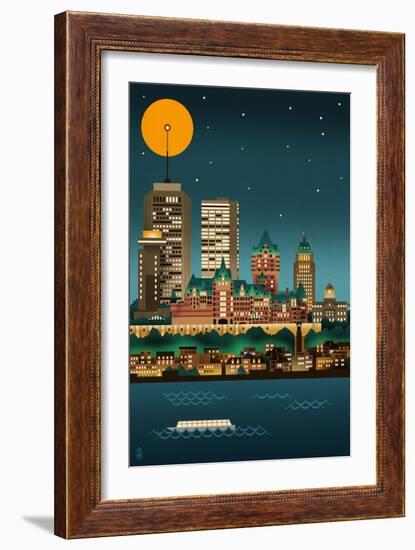 Quebec, Canada - Retro Skyline (no text)-Lantern Press-Framed Art Print