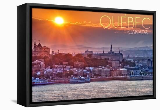 Quebec, Canada - Sunset over City-Lantern Press-Framed Stretched Canvas