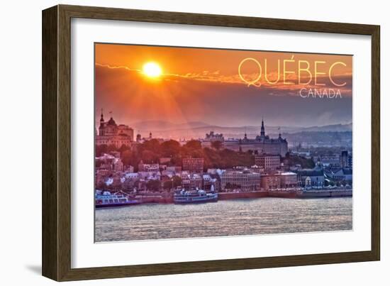 Quebec, Canada - Sunset over City-Lantern Press-Framed Art Print
