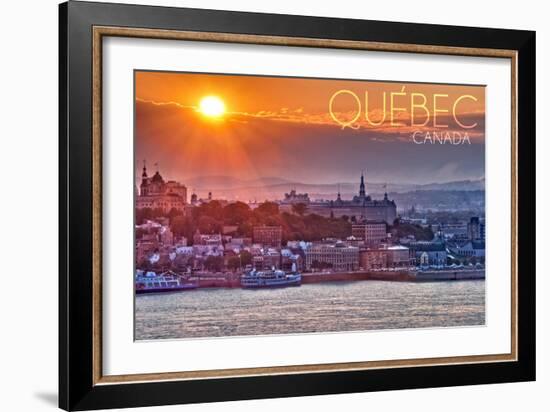 Quebec, Canada - Sunset over City-Lantern Press-Framed Art Print