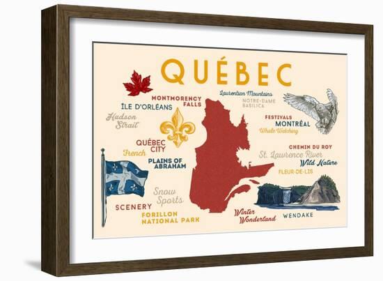 Quebec, Canada - Typography and Icons-Lantern Press-Framed Art Print