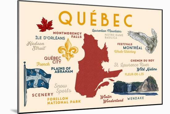 Quebec, Canada - Typography and Icons-Lantern Press-Mounted Art Print