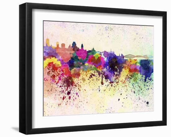 Quebec Skyline in Watercolor Background-paulrommer-Framed Art Print