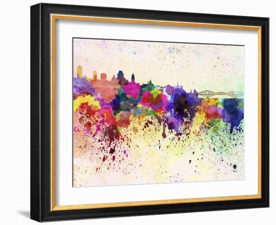 Quebec Skyline in Watercolor Background-paulrommer-Framed Art Print