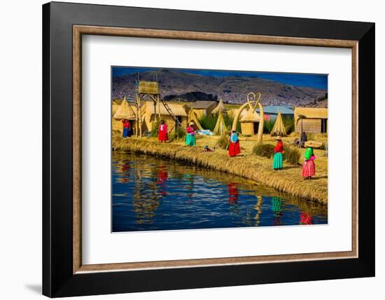 Quechua Indian Family on Floating Grass Islands of Uros, Lake Titicaca, Peru, South America-Laura Grier-Framed Photographic Print