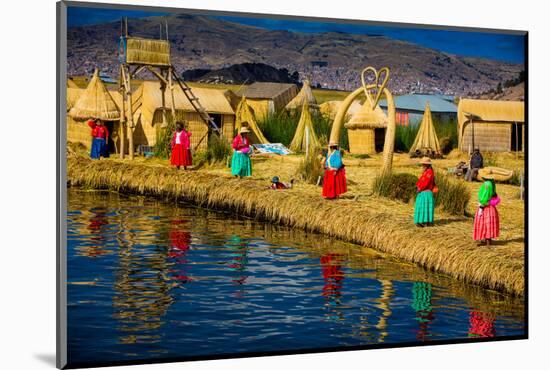 Quechua Indian Family on Floating Grass Islands of Uros, Lake Titicaca, Peru, South America-Laura Grier-Mounted Photographic Print