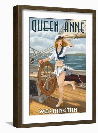 Queen Anne, Washington - Pinup Girl Sailing-Lantern Press-Framed Art Print