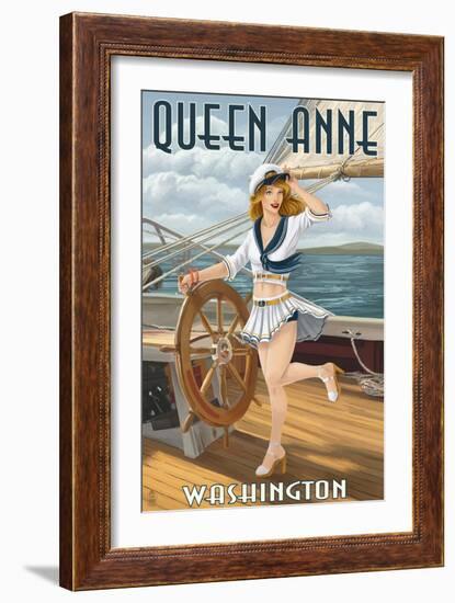 Queen Anne, Washington - Pinup Girl Sailing-Lantern Press-Framed Art Print