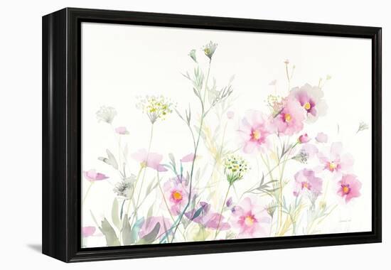 Queen Annes Lace and Cosmos on White-Danhui Nai-Framed Stretched Canvas