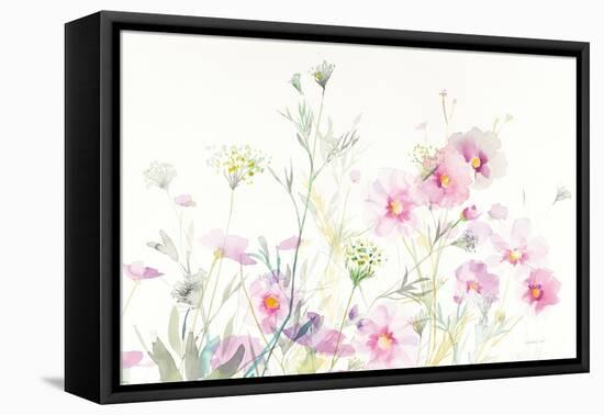 Queen Annes Lace and Cosmos on White-Danhui Nai-Framed Stretched Canvas