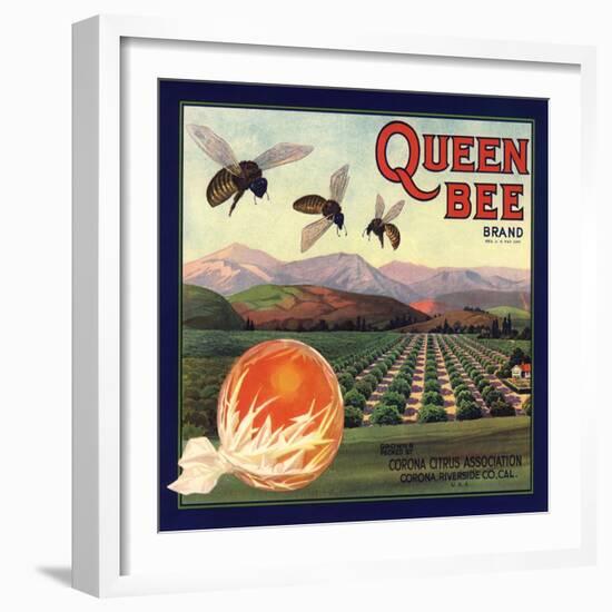 Queen Bee Brand - Corona, California - Citrus Crate Label-Lantern Press-Framed Art Print