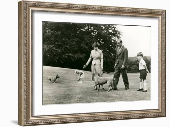 Queen Elizabeith and Family on Lawn-null-Framed Art Print