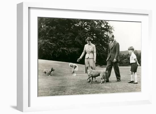 Queen Elizabeith and Family on Lawn-null-Framed Art Print