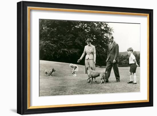Queen Elizabeith and Family on Lawn-null-Framed Art Print